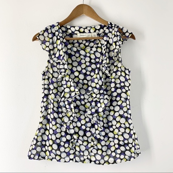 Portrait Of A Girl Silk Dot Blouse 2 Ruffle Sleevless Anthropologie - Picture 2 of 8